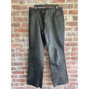 Harley Davidson Women's Leather Pants Embroidered Riding Lined Black Size 10